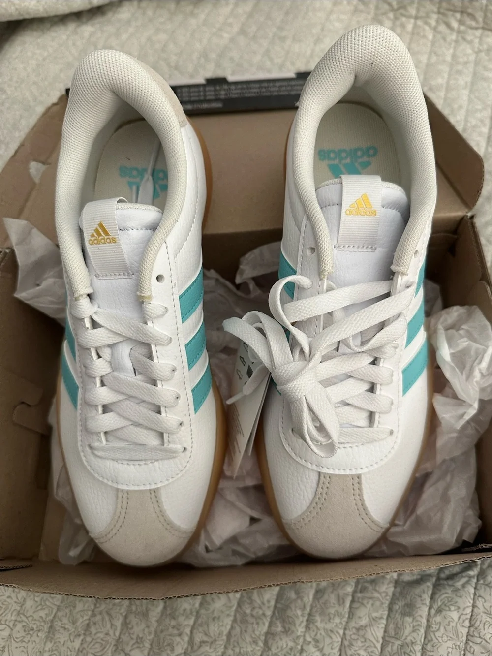 adidas White Low-Top Sneakers with Light Green Trim